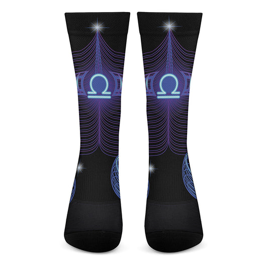 Dark Libra Zodiac Sign Print Crew Socks