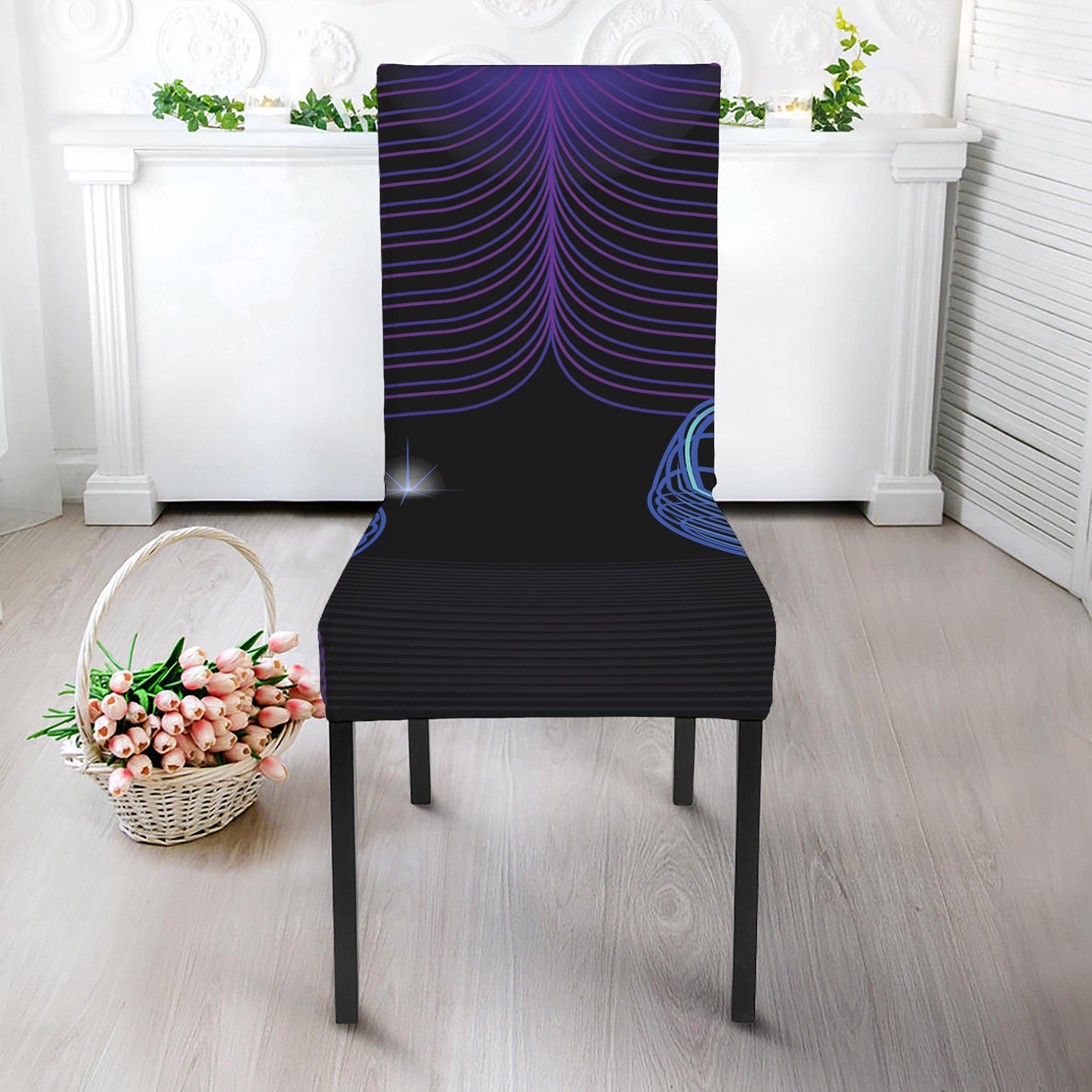 Dark Libra Zodiac Sign Print Dining Chair Slipcover