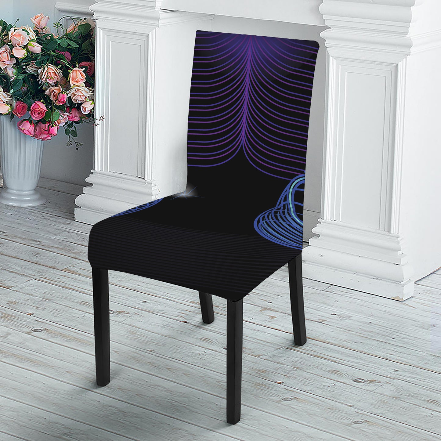 Dark Libra Zodiac Sign Print Dining Chair Slipcover