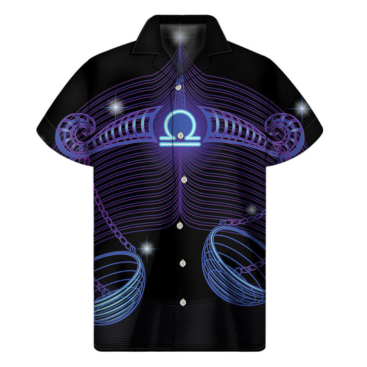 Dark Libra Zodiac Sign Print Men's Short Sleeve Shirt