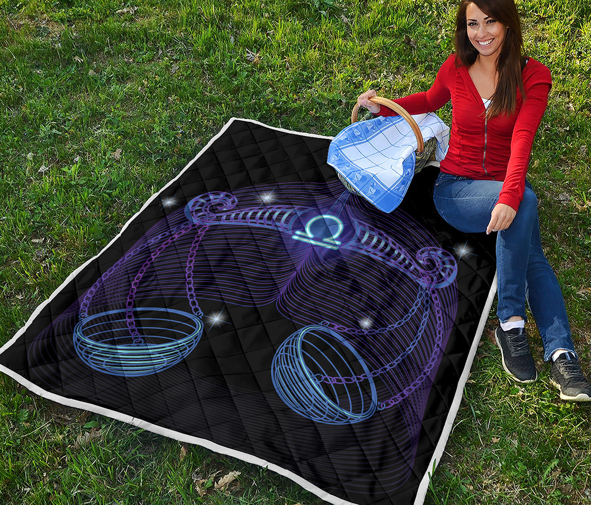 Dark Libra Zodiac Sign Print Quilt