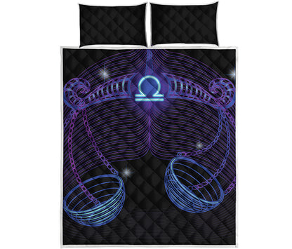 Dark Libra Zodiac Sign Print Quilt Bed Set