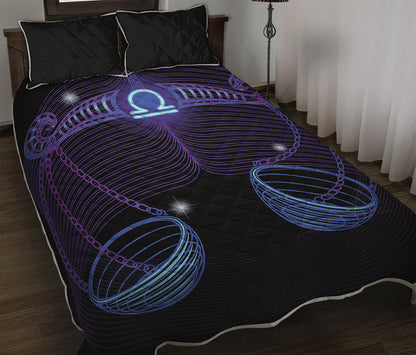 Dark Libra Zodiac Sign Print Quilt Bed Set