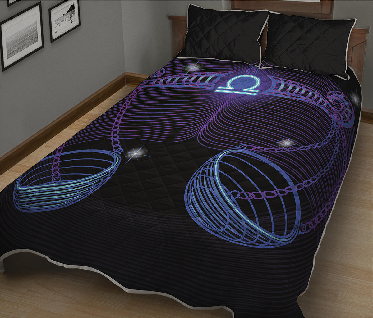 Dark Libra Zodiac Sign Print Quilt Bed Set