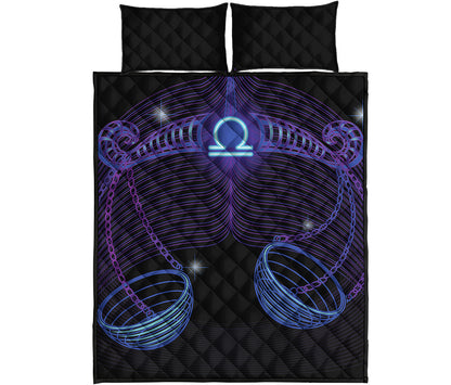 Dark Libra Zodiac Sign Print Quilt Bed Set