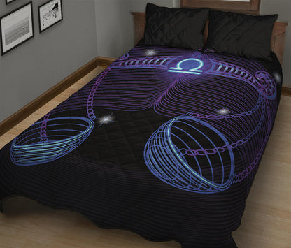 Dark Libra Zodiac Sign Print Quilt Bed Set