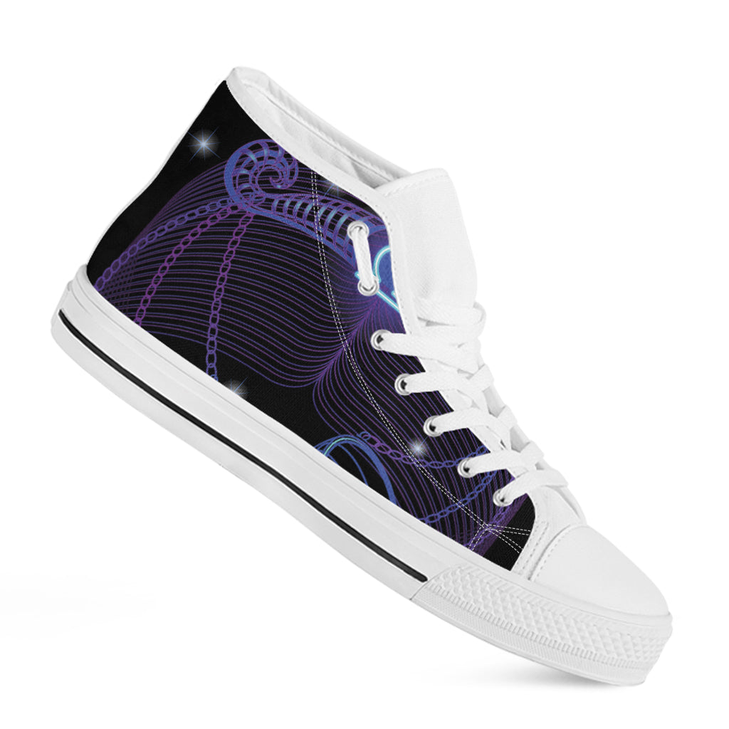Dark Libra Zodiac Sign Print White High Top Shoes