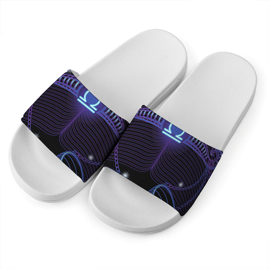 Dark Libra Zodiac Sign Print White Slide Sandals