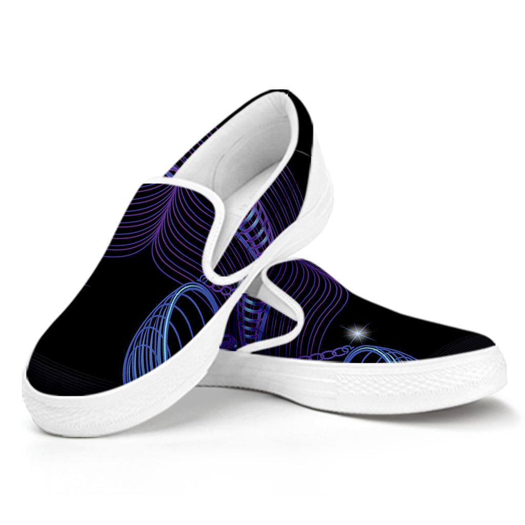 Dark Libra Zodiac Sign Print White Slip On Shoes
