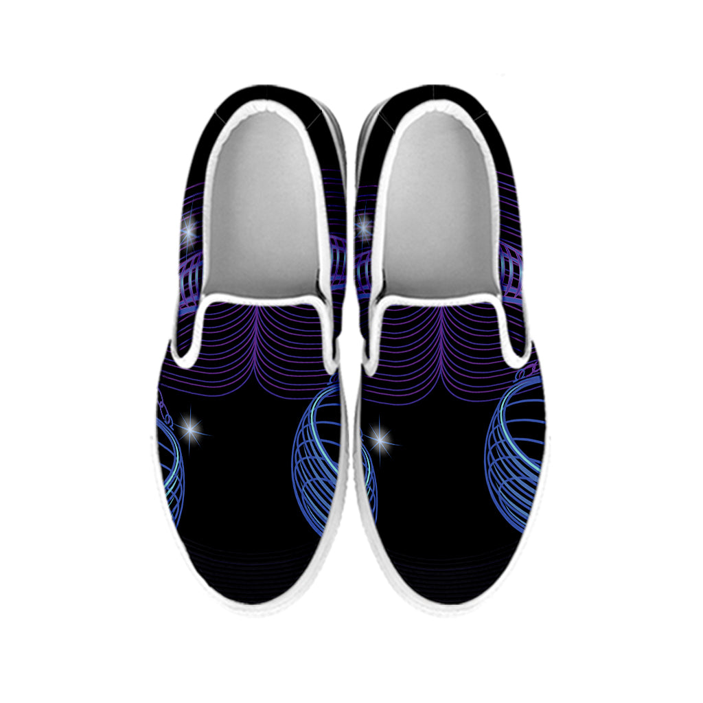 Dark Libra Zodiac Sign Print White Slip On Shoes