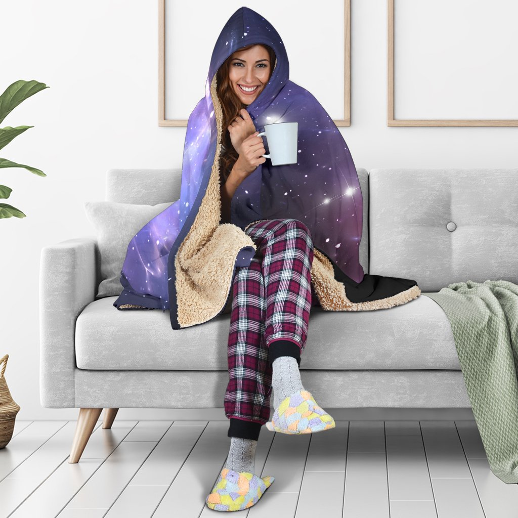 Dark Light Purple Galaxy Space Print Hooded Blanket GearFrost