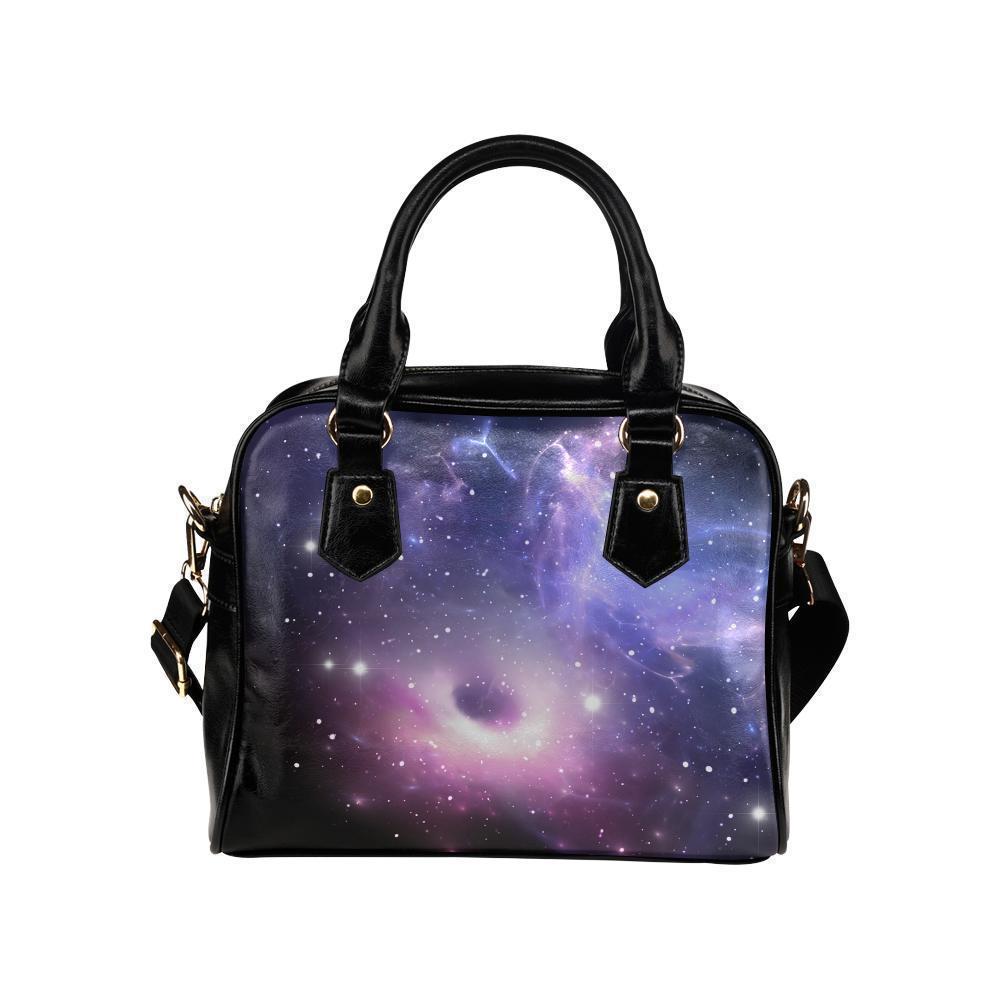 Dark Light Purple Galaxy Space Print Leather Shoulder Handbag GearFrost