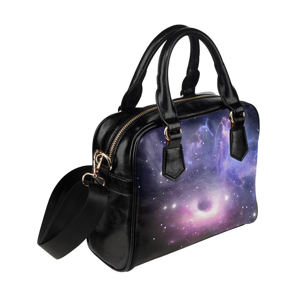 Dark Light Purple Galaxy Space Print Leather Shoulder Handbag GearFrost