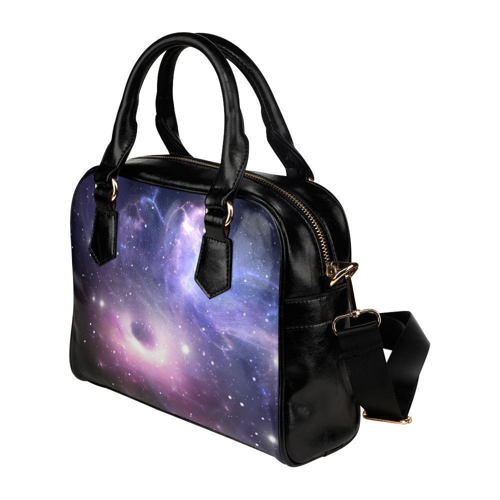 Dark Light Purple Galaxy Space Print Leather Shoulder Handbag GearFrost