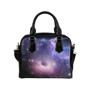 Dark Light Purple Galaxy Space Print Leather Shoulder Handbag GearFrost