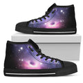 Dark Light Purple Galaxy Space Print Black High Top Sneakers