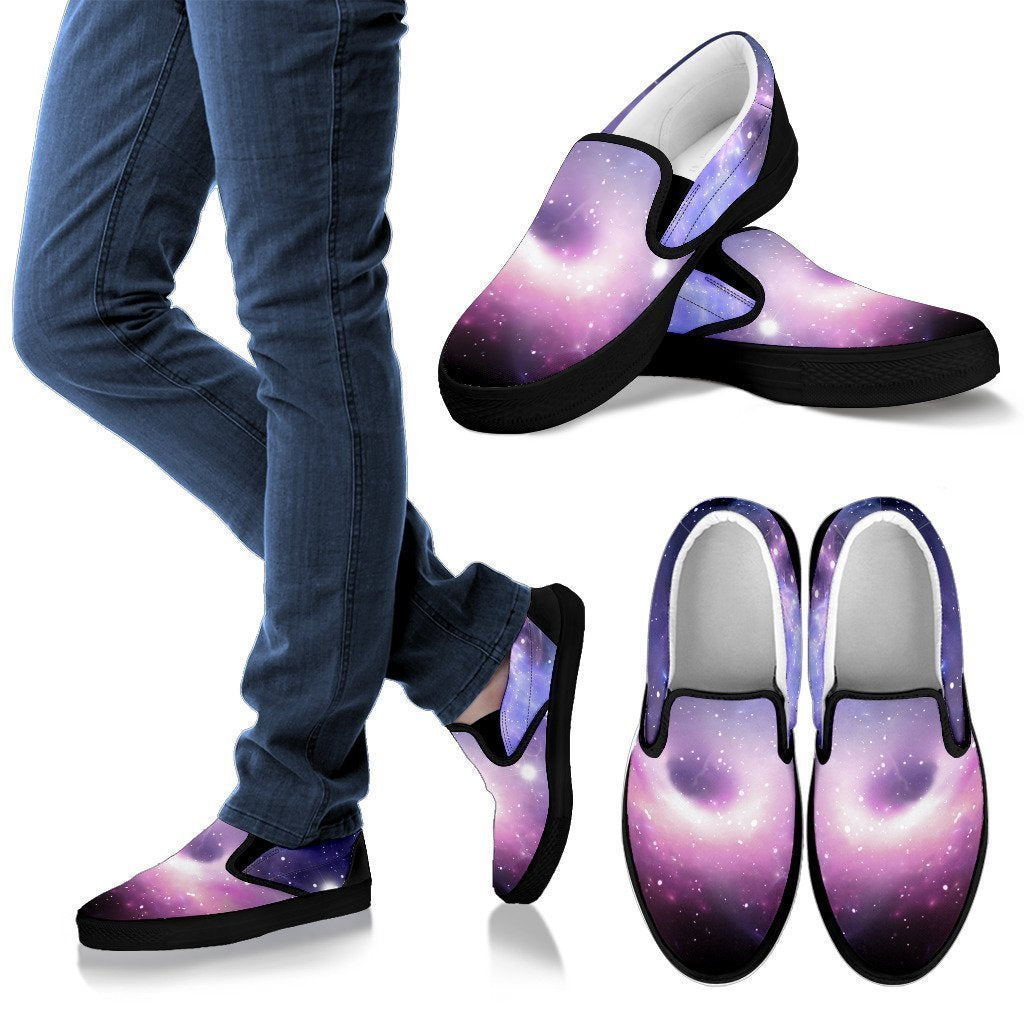 Dark Light Purple Galaxy Space Print Men's Slip On Shoes GearFrost