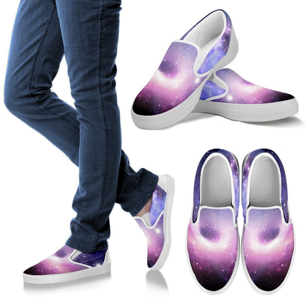 Dark Light Purple Galaxy Space Print Women's Slip On Shoes GearFrost