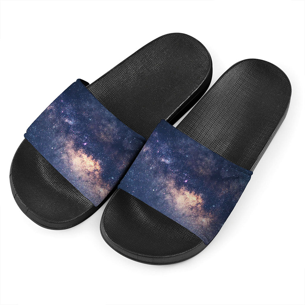 Dark Milky Way Galaxy Space Print Black Slide Sandals