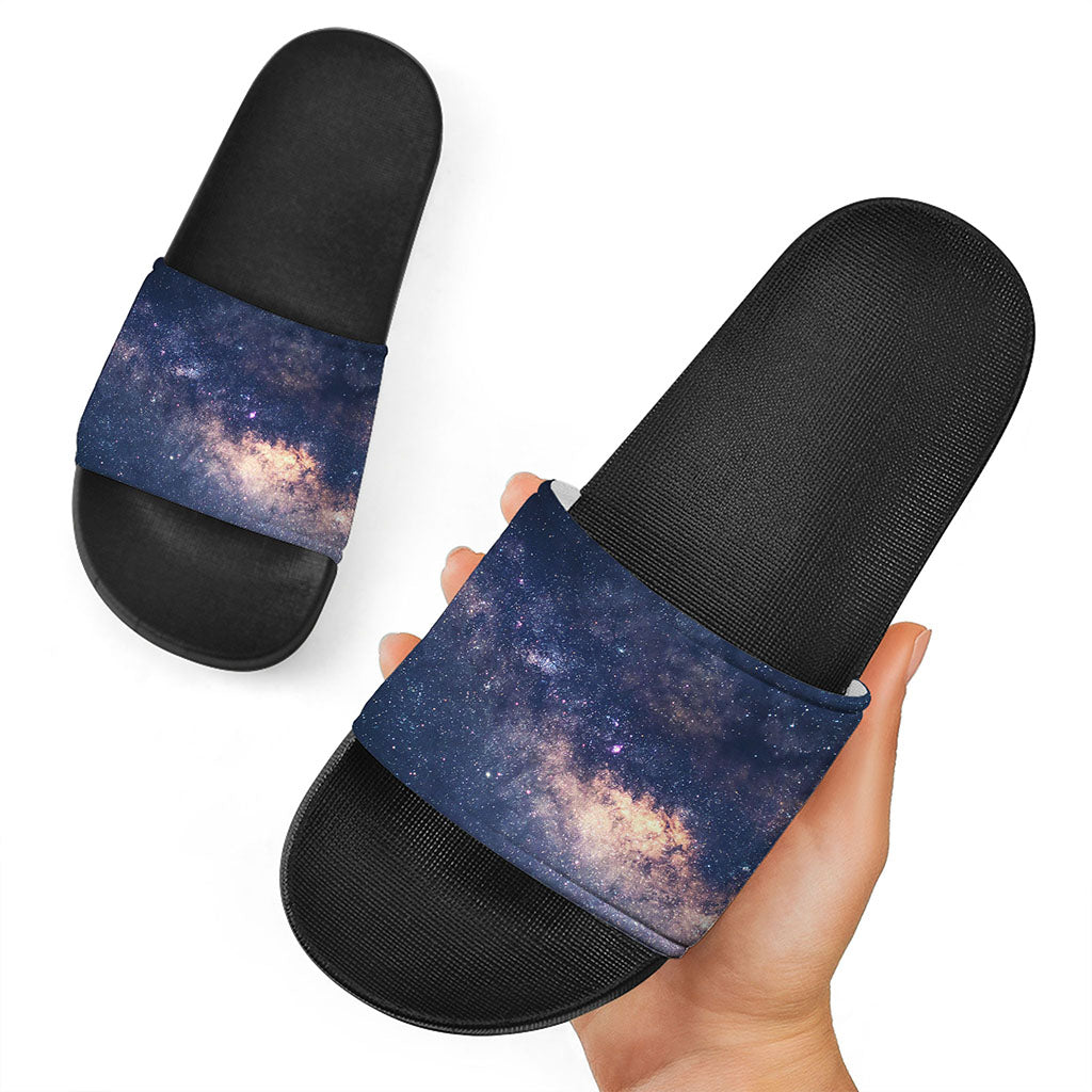 Dark Milky Way Galaxy Space Print Black Slide Sandals