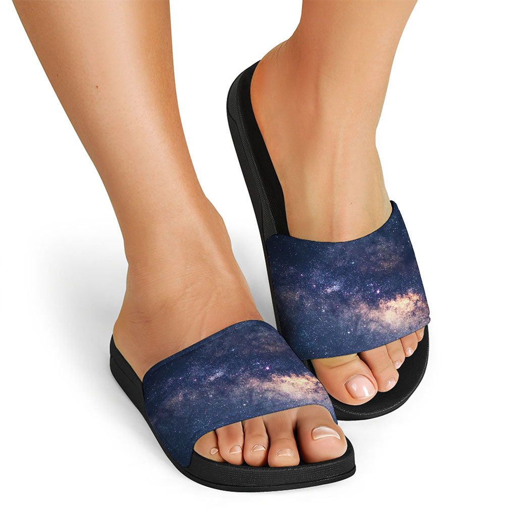 Dark Milky Way Galaxy Space Print Black Slide Sandals