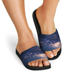 Dark Milky Way Galaxy Space Print Black Slide Sandals