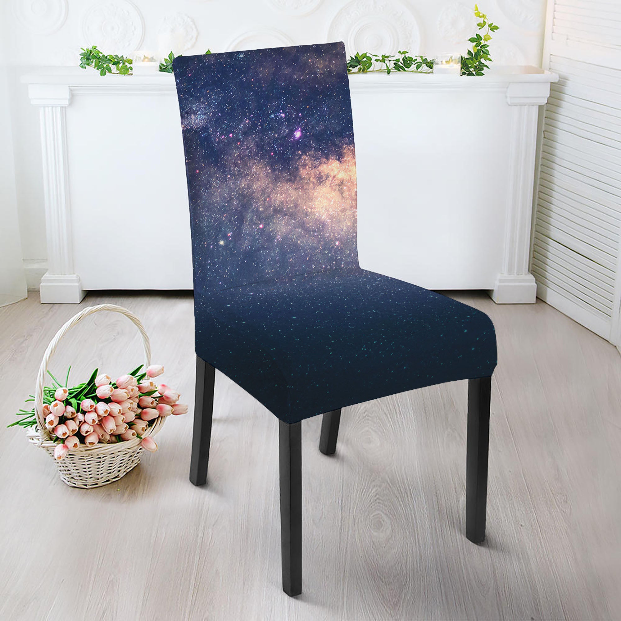 Dark Milky Way Galaxy Space Print Dining Chair Slipcover