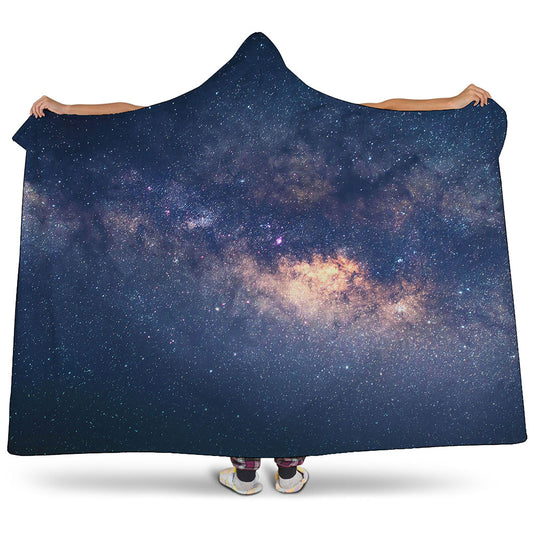 Dark Milky Way Galaxy Space Print Hooded Blanket