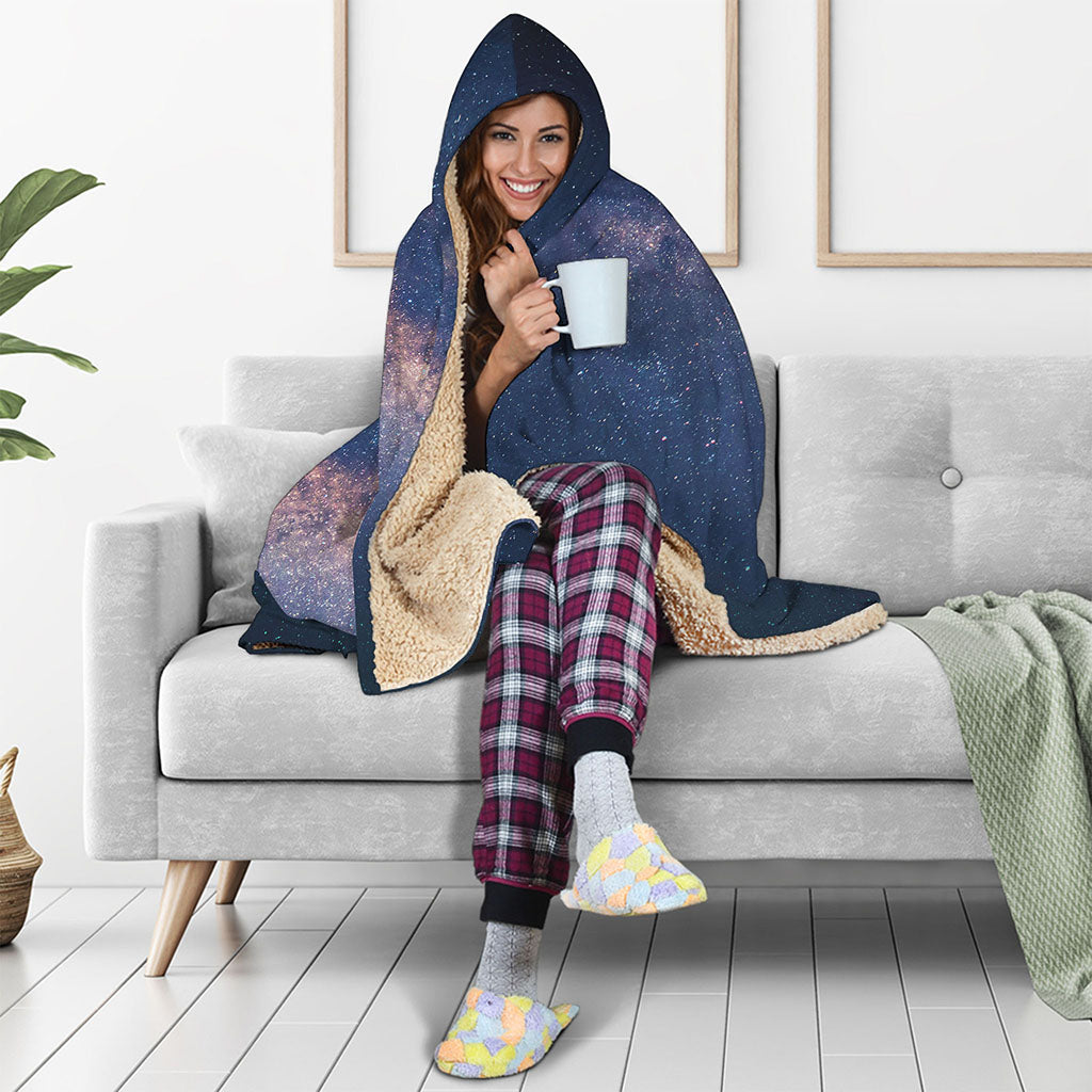 Dark Milky Way Galaxy Space Print Hooded Blanket