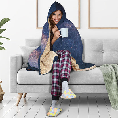 Dark Milky Way Galaxy Space Print Hooded Blanket