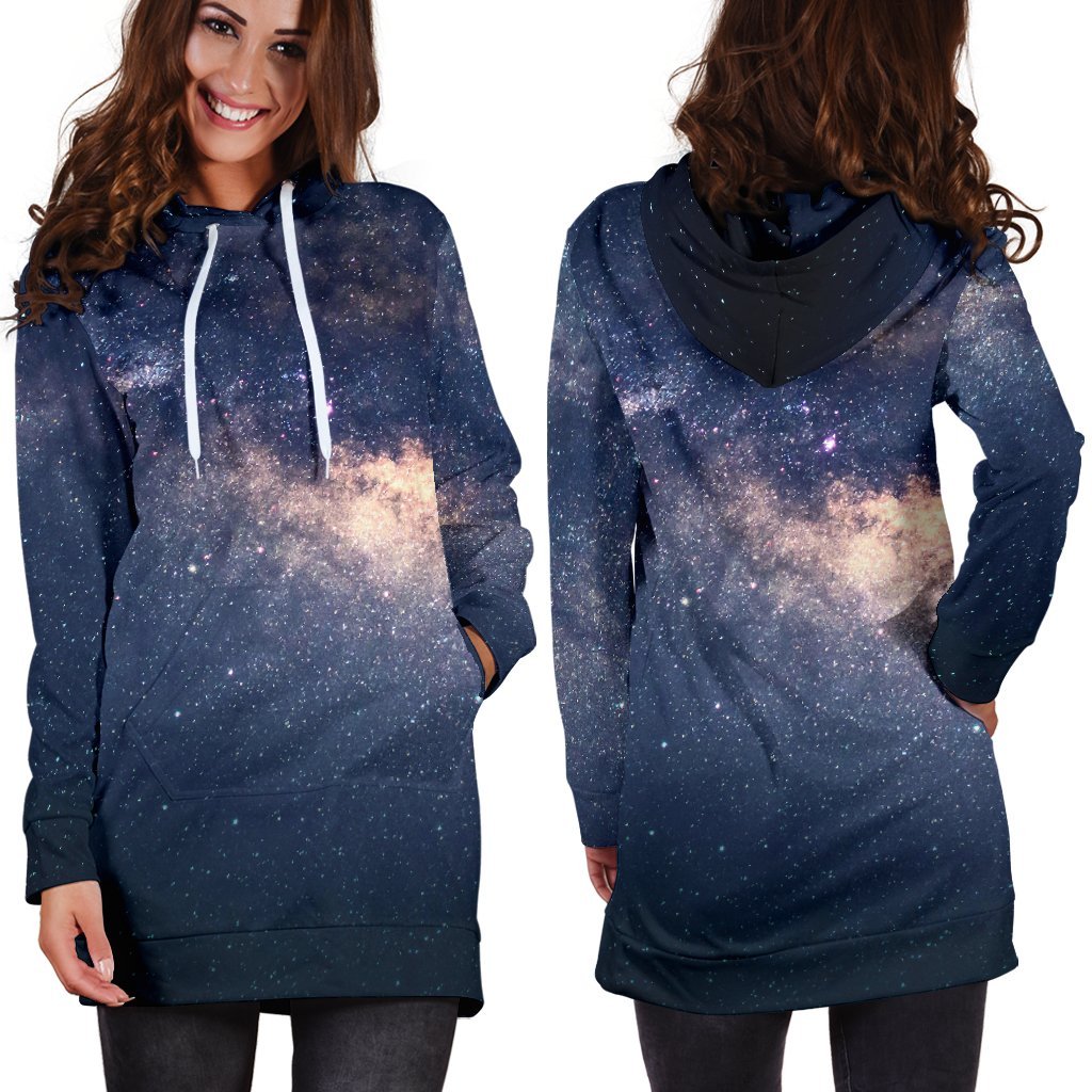 Dark Milky Way Galaxy Space Print Hoodie Dress GearFrost