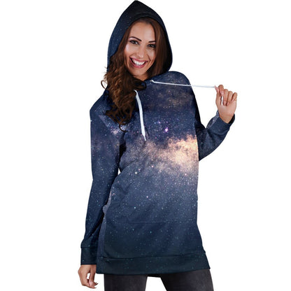 Dark Milky Way Galaxy Space Print Hoodie Dress GearFrost