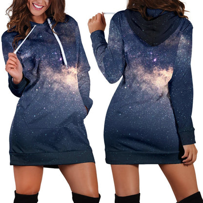 Dark Milky Way Galaxy Space Print Hoodie Dress GearFrost