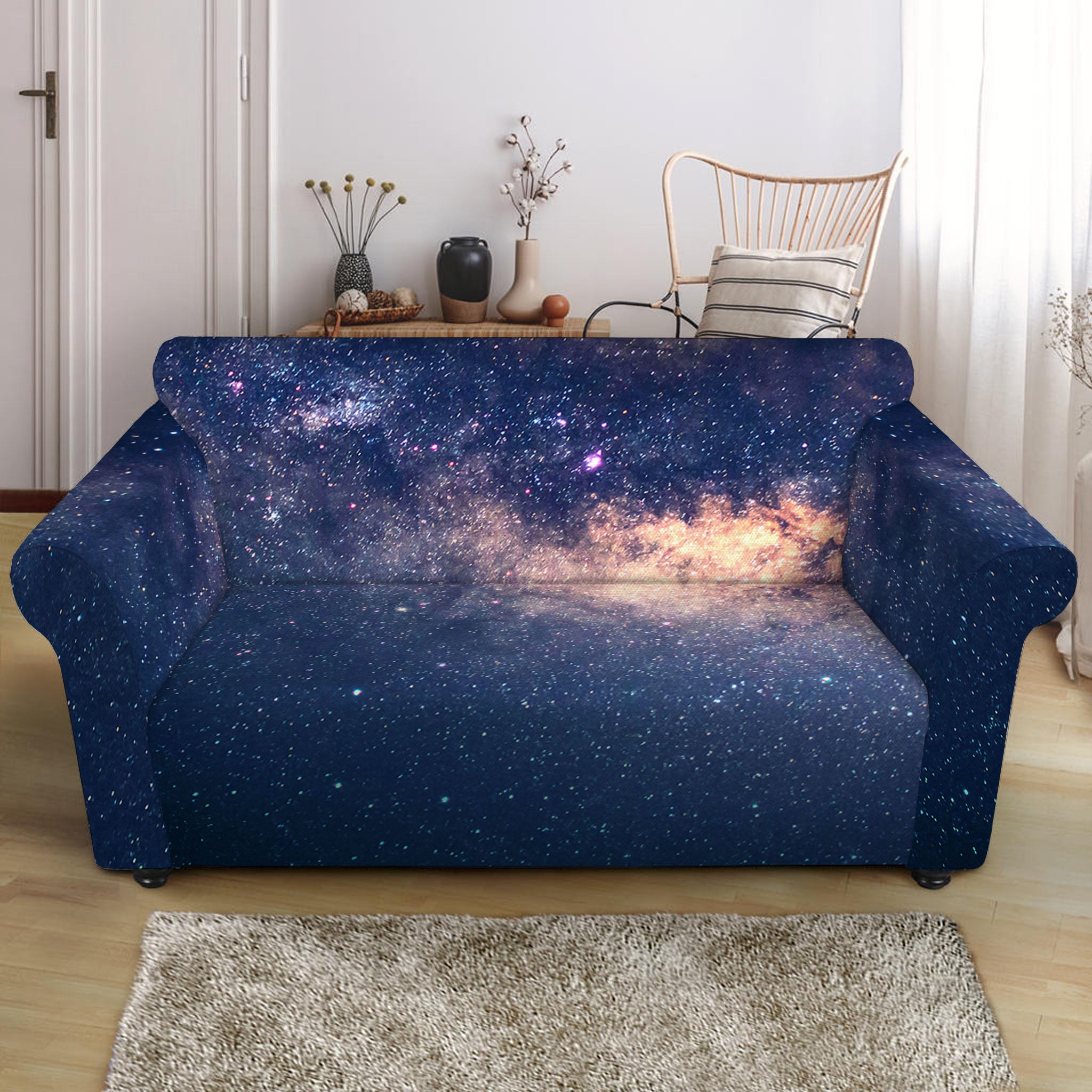 Dark Milky Way Galaxy Space Print Loveseat Slipcover