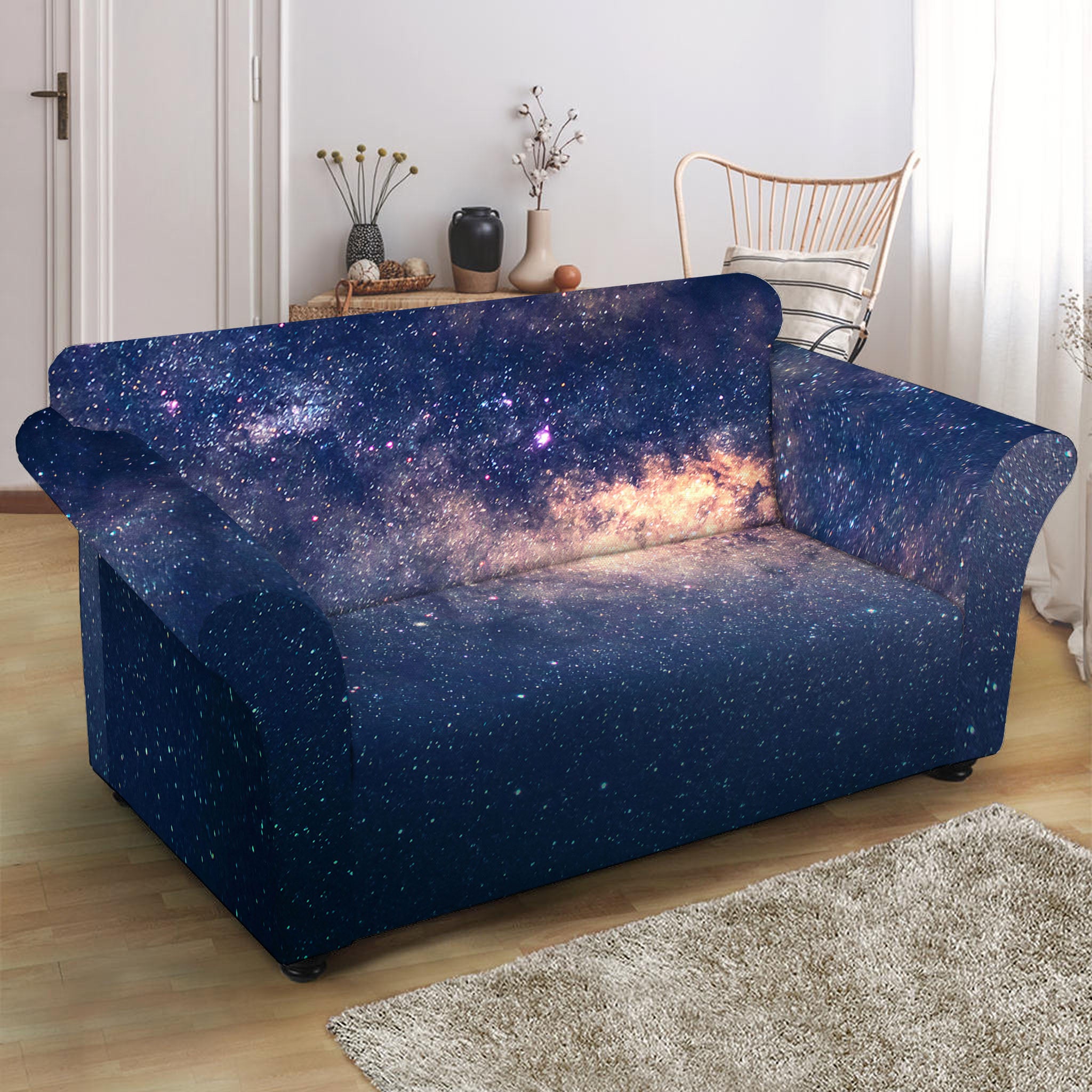 Dark Milky Way Galaxy Space Print Loveseat Slipcover