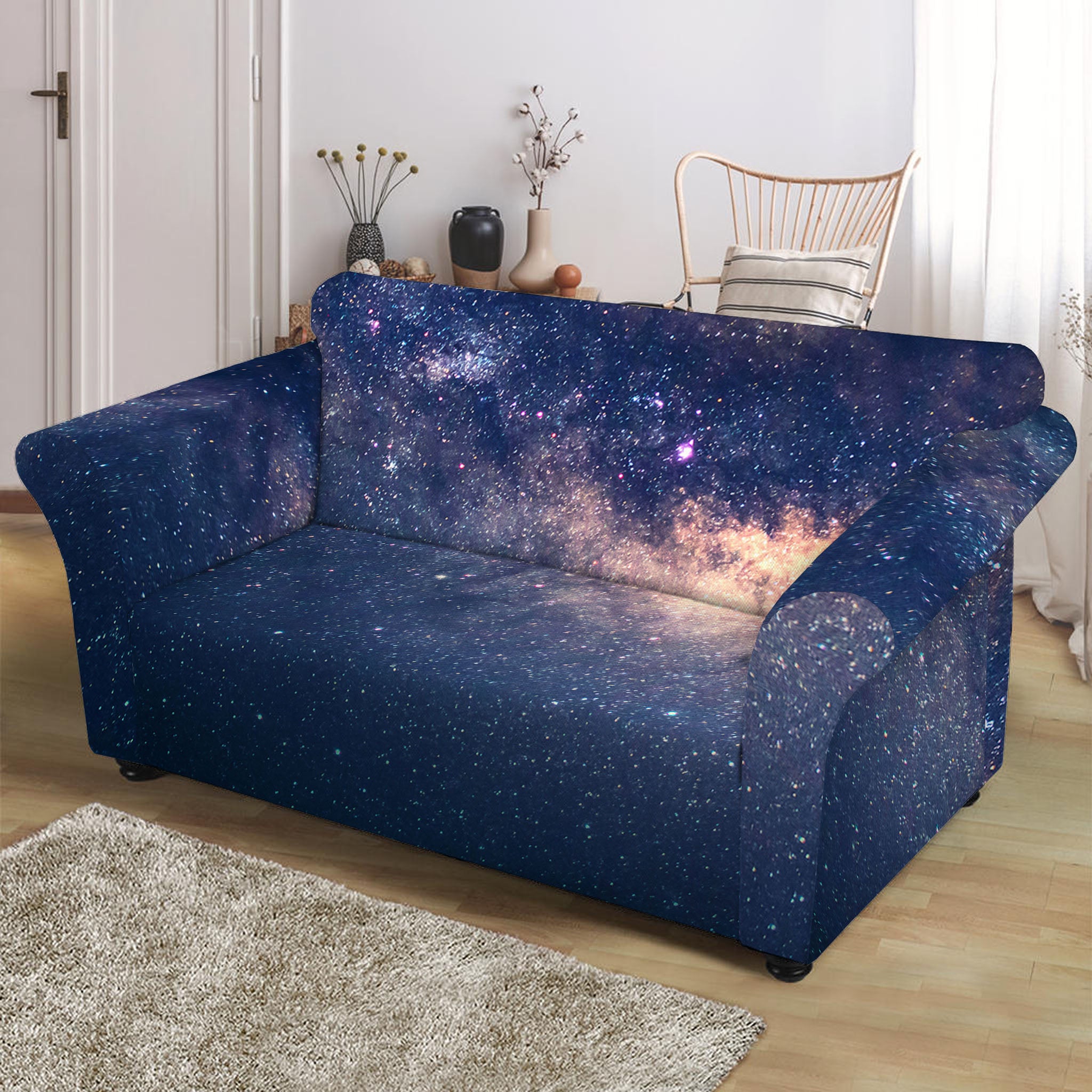 Dark Milky Way Galaxy Space Print Loveseat Slipcover