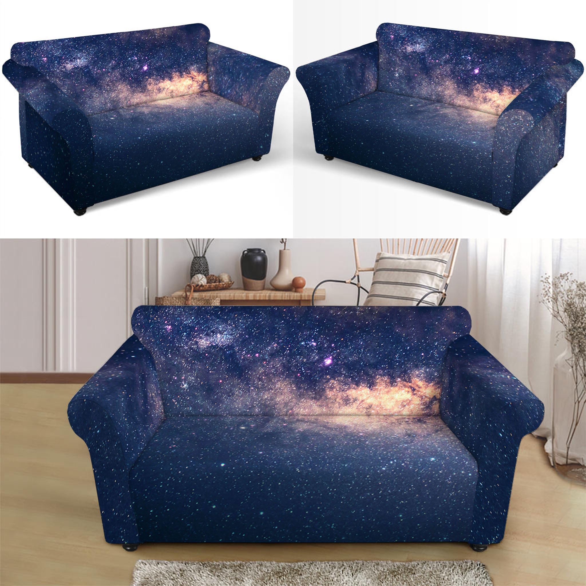 Dark Milky Way Galaxy Space Print Loveseat Slipcover