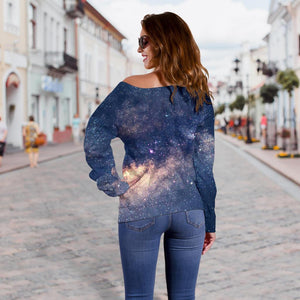 Dark Milky Way Galaxy Space Print Off Shoulder Sweatshirt GearFrost