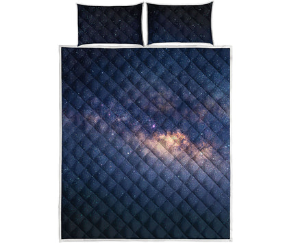 Dark Milky Way Galaxy Space Print Quilt Bed Set