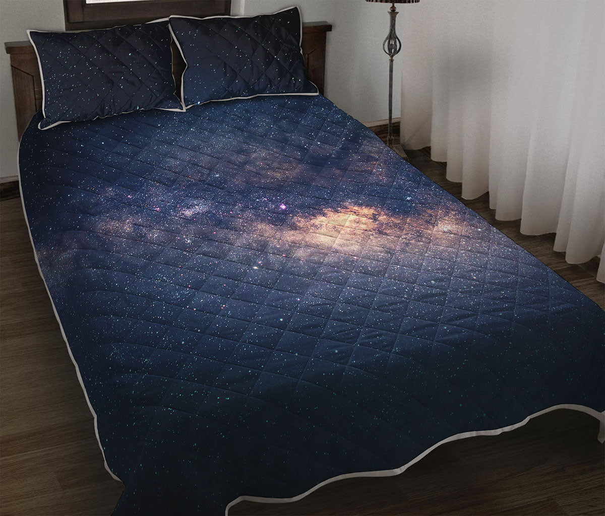 Dark Milky Way Galaxy Space Print Quilt Bed Set