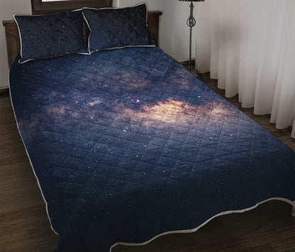 Dark Milky Way Galaxy Space Print Quilt Bed Set