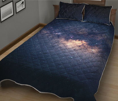 Dark Milky Way Galaxy Space Print Quilt Bed Set