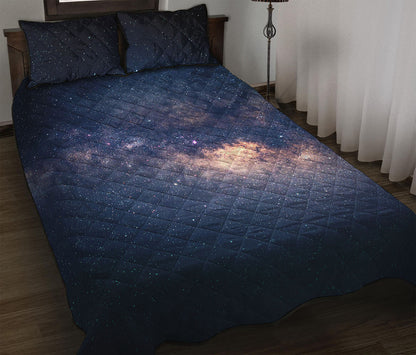 Dark Milky Way Galaxy Space Print Quilt Bed Set