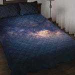 Dark Milky Way Galaxy Space Print Quilt Bed Set