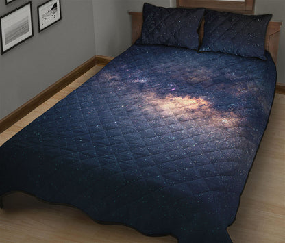 Dark Milky Way Galaxy Space Print Quilt Bed Set
