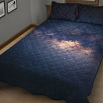Dark Milky Way Galaxy Space Print Quilt Bed Set