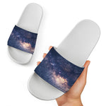 Dark Milky Way Galaxy Space Print White Slide Sandals