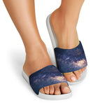 Dark Milky Way Galaxy Space Print White Slide Sandals
