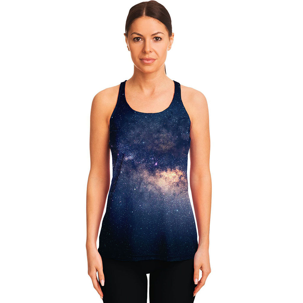 Dark Milky Way Galaxy Space Print Women's Racerback Tank Top