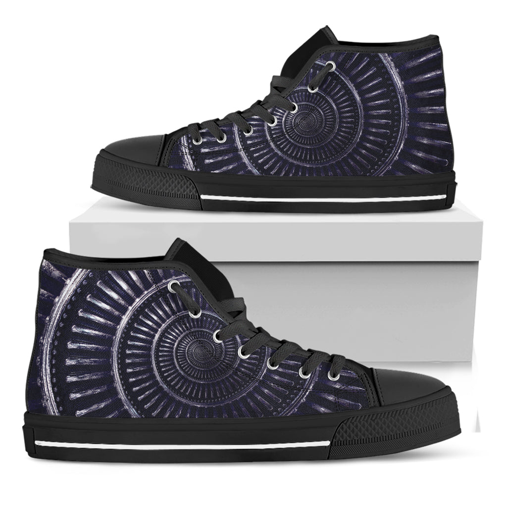 Dark Navy Metal Spiral Print Black High Top Shoes